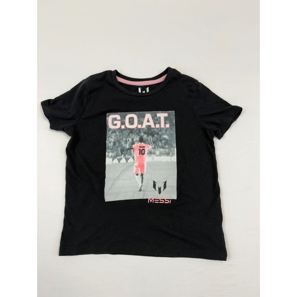 Messi Collection Youth Small Black GOAT Graphic T-Shirt Inter Miami Soccer Tee